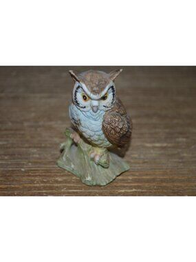 Vintage Lefton Porcelain Great Horned Owl Figure Woodland Cottagecore Academia